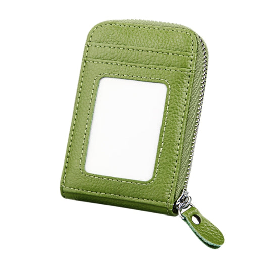 Genuine Cowhide Leather Solid Color Zipper Vertical Card Holder Wallet RFID Blocking Card Bag Protect Case with 12 Card Slots, Size: 11.5*7.5cm(Green) by bashfashion
