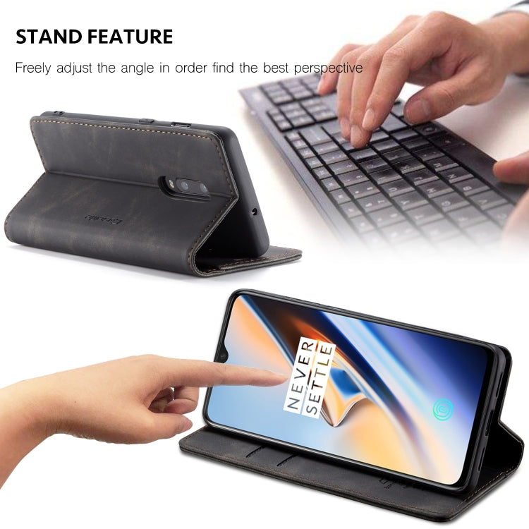 CaseMe-013 Multi-functional Retro Frosted Horizontal Flip Leather Case with Card Slot & Holder & Wallet For OnePlus 7(Black) by CaseMe