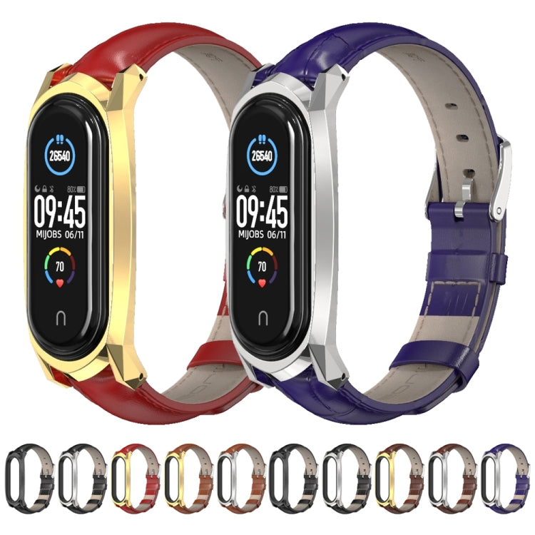 For Xiaomi Mi Band 6 / 5 / 4 / 3 Mijobs GT First Layer Cowhide Watch Band(Oil Brown+Silver) by MIJOBS