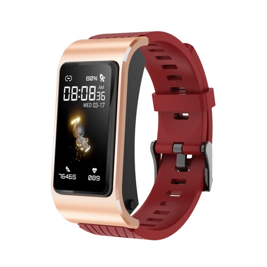 H21 1.14 inch Silicon Band Earphone Detachable Smart Watch Support Temperature Measurement / Bluetooth Call / Voice Control(Red) by bashfashion