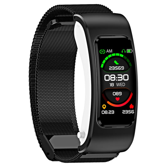 K60 1.08 inch Steel Band Earphone Detachable Life Waterproof Smart Watch Support Bluetooth Call(Black) by bashfashion