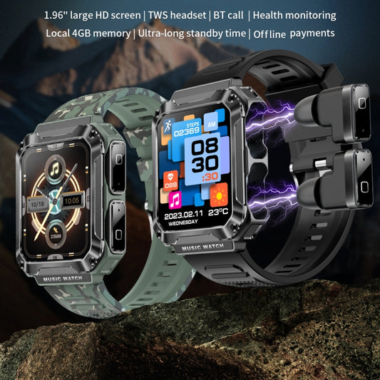 OVISEN T93 1.96 inch IPS Screen 2 in 1 Bluetooth Headset Smart Watch, Supports Blood Oxygen Monitoring/Bluetooth Music(Black) by bashfashion