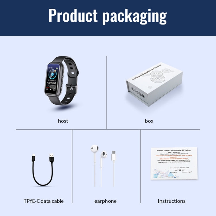 JNN S16 Smart HD Noise Reduction Bluetooth MP3 Voice Control Recording Bracelet, Memory:64GB by JNN