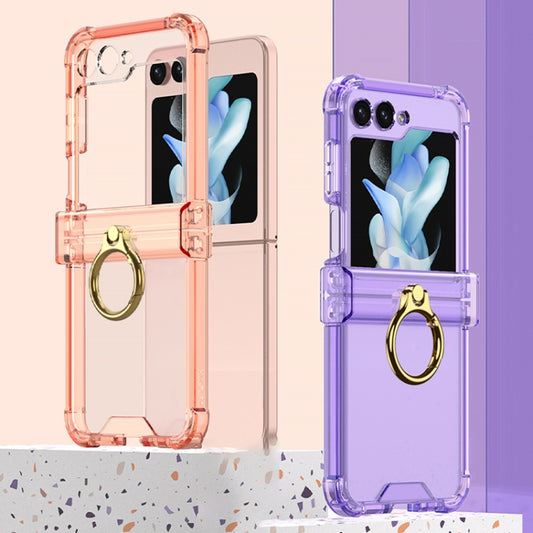 For Samsung Galaxy Z Flip5 Gkk Airbag Hinge Silicone Phone Case with Ring Holder & Tempered Film(Transparent Black) by GKK