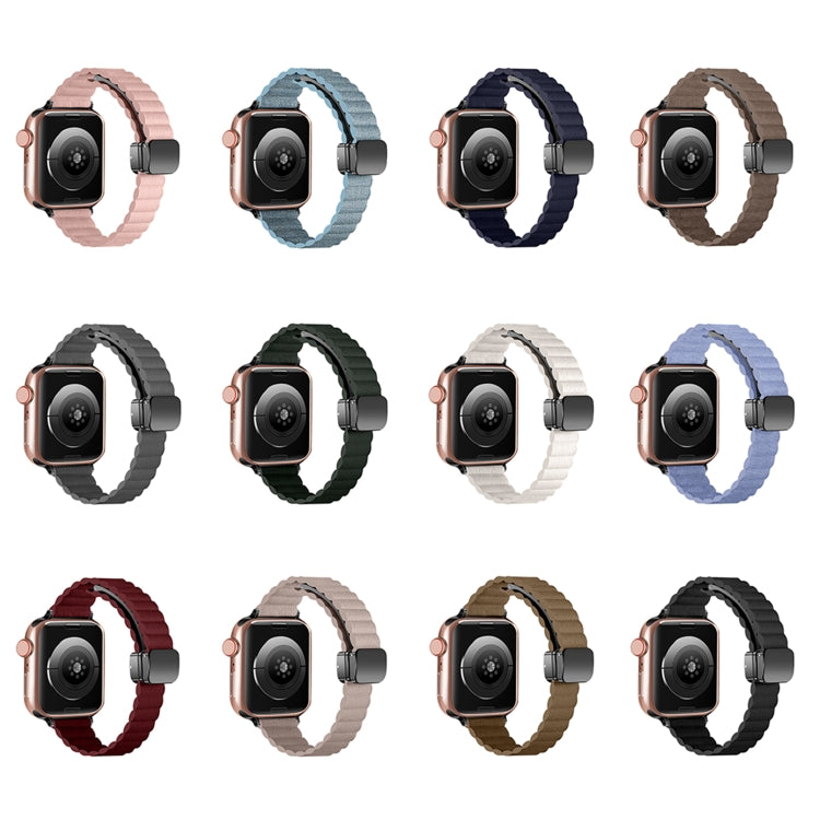 For Apple Watch Series 6 44mm Water Ripple Magnetic Folding Buckle Watch Band, Style: Thin Version(Light Brown) by bashfashion