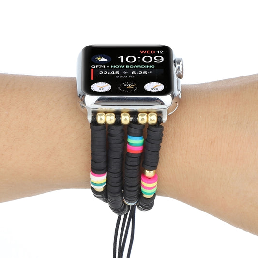 Bohemian Style Soft Ceramic Beaded Strap For Apple Series 7 45mm / 6 & SE & 5 & 4 44mm / 3 & 2 & 1 42mm(Black) by bashfashion