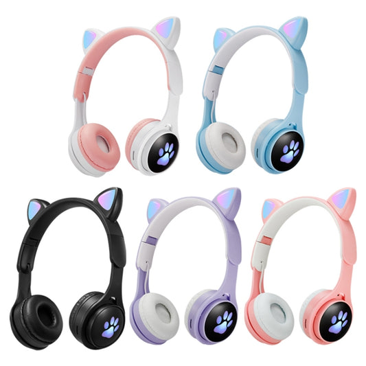 B30 Cat Paw Cat Ears Colorful Luminous Foldable Bluetooth Headset with 3.5mm Jack & TF Card Slot(Purple) by bashfashion
