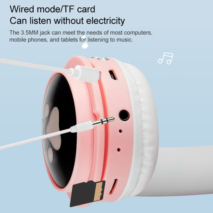 B30 Cat Paw Cat Ears Colorful Luminous Foldable Bluetooth Headset with 3.5mm Jack & TF Card Slot(Blue) by bashfashion