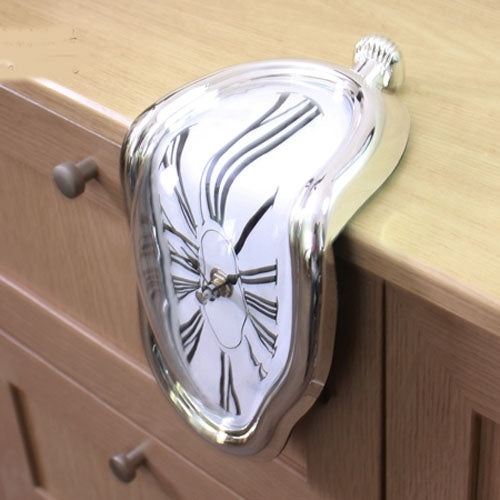 Roman Numeral Novelty Distorted Retro Timepiece Art Warp Chrome Melting Quartz Irregular Clock(Gold) by bashfashion