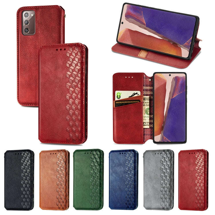For Samsung Galaxy Note20 Ultra Cubic Grid Pressed Horizontal Flip Magnetic PU Leather Case with Holder & Card Slots & Wallet(Red) by bashfashion