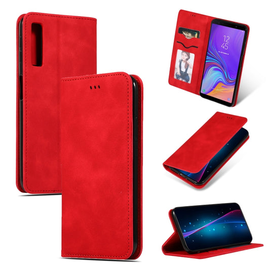 Retro Skin Feel Business Magnetic Horizontal Flip Leather Case for Samsung Galaxy A7 2018(Red) by bashfashion