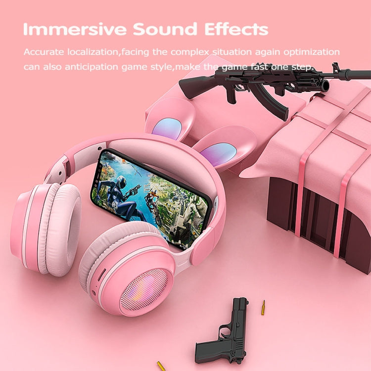 KE-01 Rabbit Ear Wireless Bluetooth 5.0 Stereo Music Foldable Headset with Mic For PC(Pink) by bashfashion
