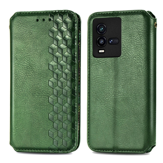 For vivo iQOO 10 Cubic Grid Pressed Magnetic Leather Phone Case(Green) by bashfashion