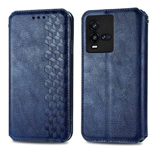 For vivo iQOO 10 Cubic Grid Pressed Magnetic Leather Phone Case(Blue) by bashfashion