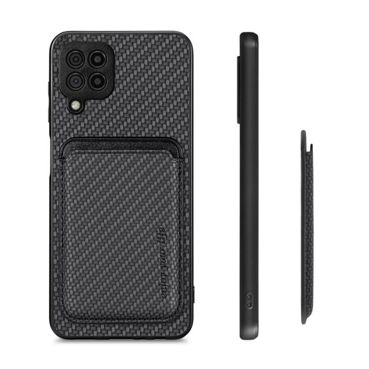 For Samsung Galaxy A22 4G Carbon Fiber Leather Card Magsafe Magnetic Phone Case(Black) by bashfashion