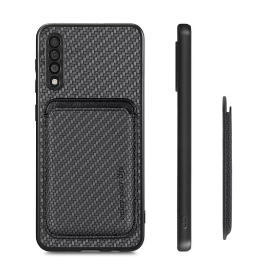 For Samsung Galaxy A50 Carbon Fiber Leather Card Magsafe Magnetic Phone Case(Black) by bashfashion