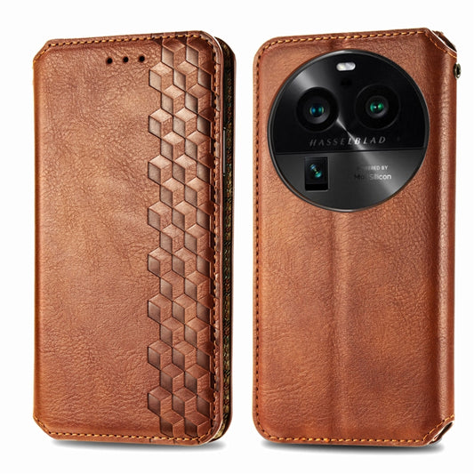 For OPPO Find X6 Pro Cubic Grid Pressed Magnetic Leather Phone Case(Brown) by bashfashion