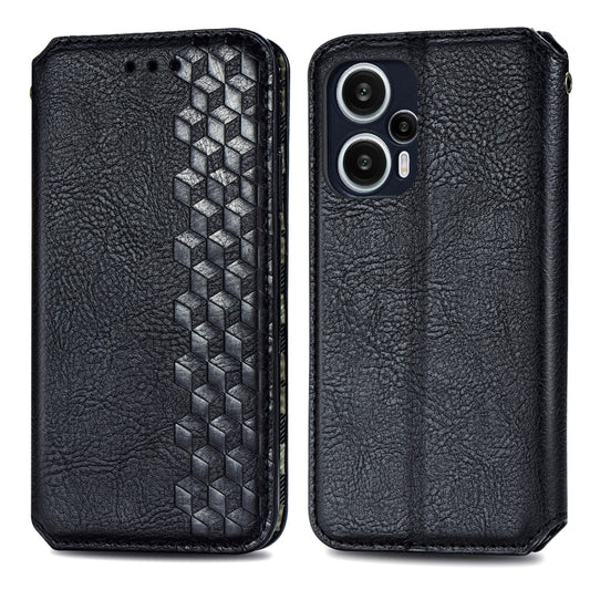 For Redmi Note 12 Turbo Cubic Grid Pressed Magnetic Leather Phone Case(Black) by bashfashion