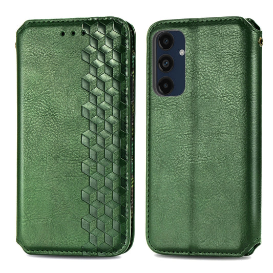 For Samsung Galaxy M55 Cubic Grid Pressed Magnetic Leather Phone Case(Green) by bashfashion