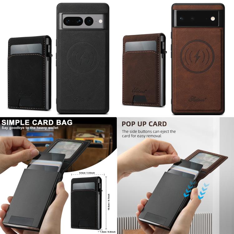 For Google Pixel 8 Suteni H19 Litchi Grain 2-in-1 Removable Card Box Back Phone Case(Black) by Suteni