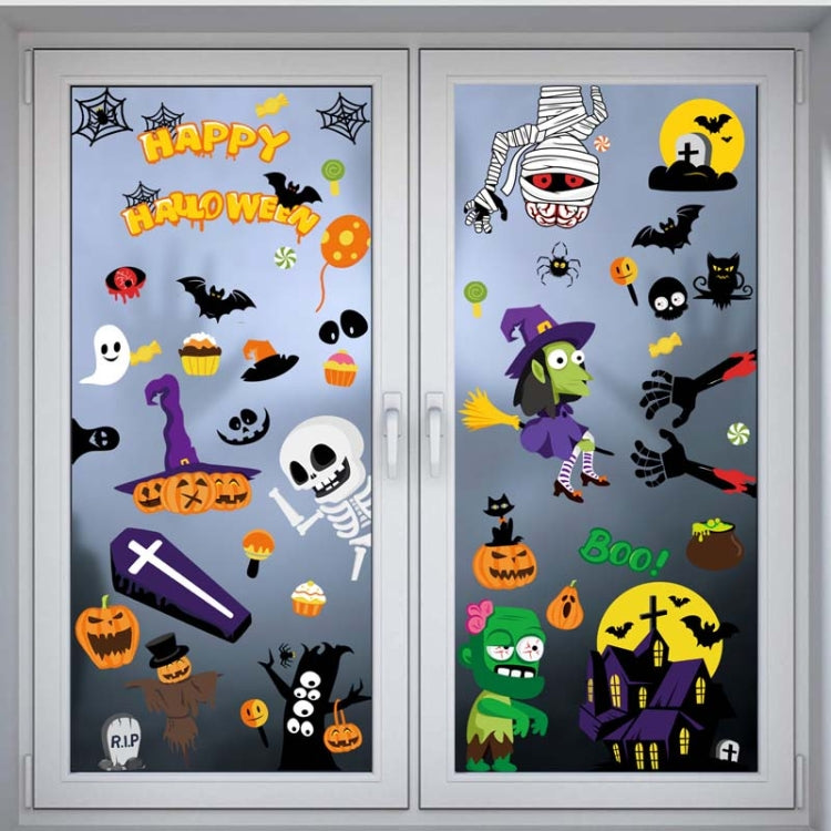 1 Sets SQ629 Halloween Electrostatic Window Stickers Party Decoration Glass Window Wall Double-Sided Stickers, Specification: Pumpkin Expression by bashfashion