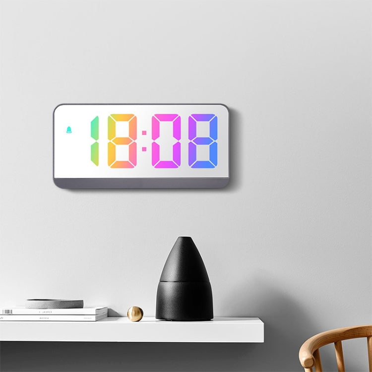 Colorful Fonts LED Electronic Alarm Clock Large Screen Clock(0725 White Shell Mirror Surface D) by bashfashion