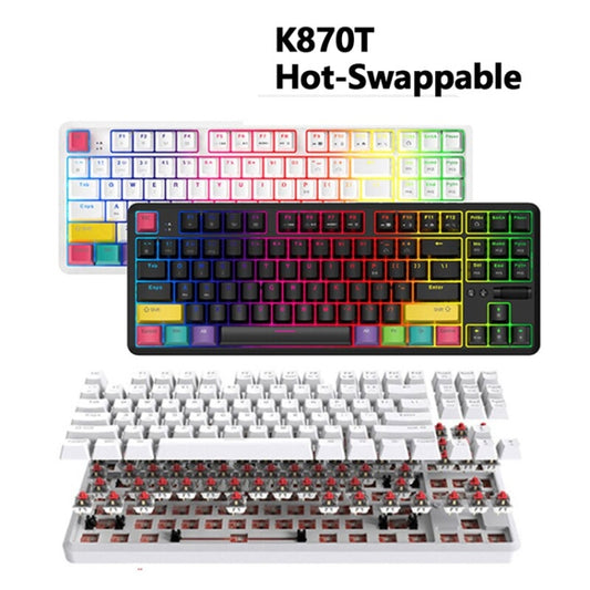 Ajazz K870T 87-Key Hot Swap Bluetooth/Wired Dual Mode RGB Backlight Office Game Mechanical Keyboard Green Shaft (White) by Ajazz