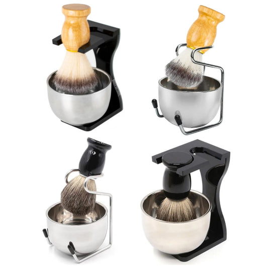3pcs /Set Men Foam Manual Wooden Handle Beard Brush Set, Color: Nylon Wool Silver by bashfashion