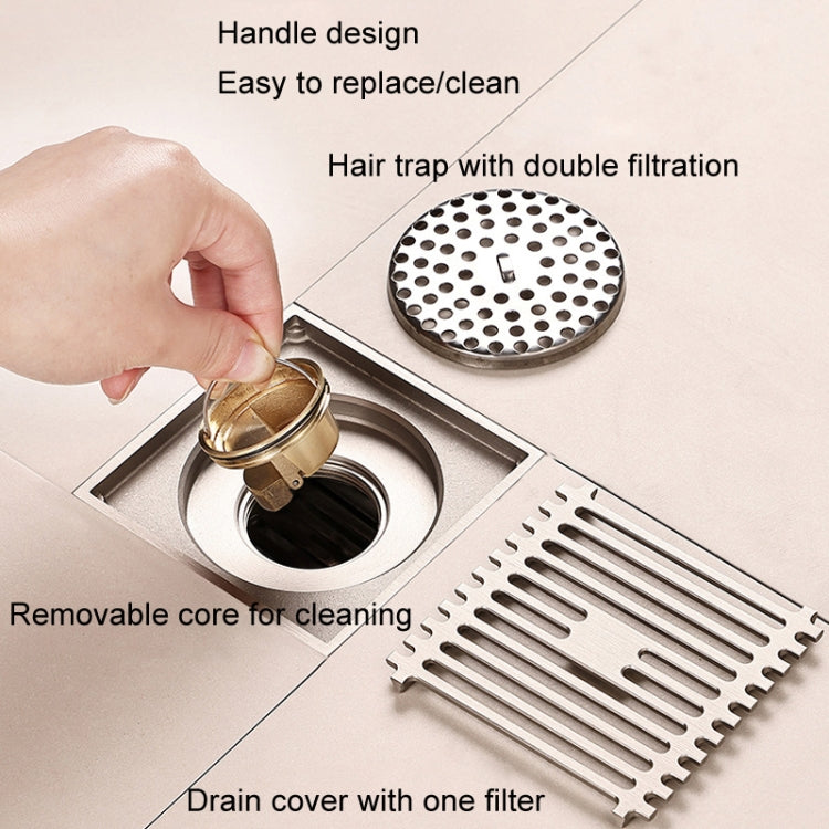 All Copper Brushed Anti-Odor Floor Drain Gravity Copper Core Bathroom Floor Drain, Specification: 8x20cm Long Invisible Medium Drain by bashfashion