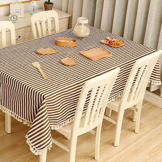 Cloth Cotton Dining Tablecloth Decoration Cloth, Size:100x140cm(Brown Stripe) by bashfashion