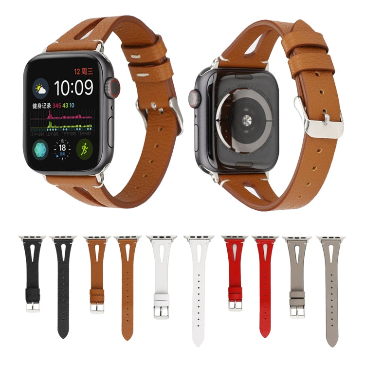 Simple V-shaped Leather Watch Band for Apple Watch Series 7 41mm / 6 & SE & 5 & 4 40mm / 3 & 2 & 1 38mm(Black) by bashfashion