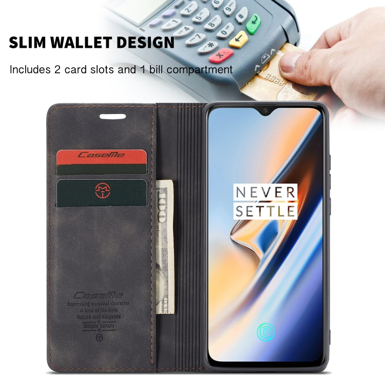 CaseMe-013 Multi-functional Retro Frosted Horizontal Flip Leather Case with Card Slot & Holder & Wallet For OnePlus 7(Black) by CaseMe