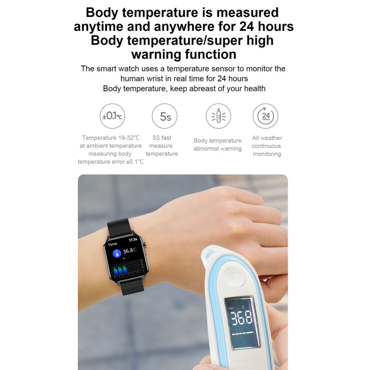 E86 1.7 inch TFT Color Screen IP68 Waterproof Smart Watch, Support Blood Oxygen Monitoring / Body Temperature Monitoring / AI Medical Diagnosis, Style: Leather Strap(Black) by bashfashion