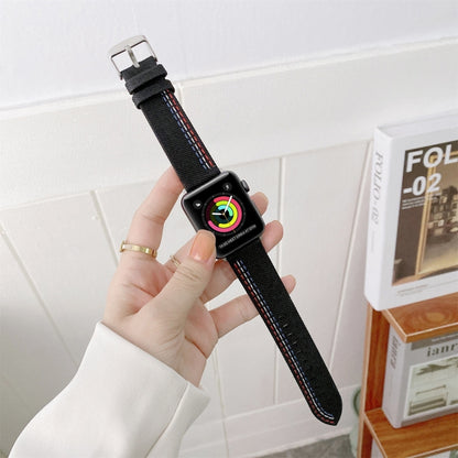 Three Lines Canvas Watch Band For Apple Watch Series 7 41mm / 6 & SE & 5 & 4 40mm / 3 & 2 & 1 38mm(Black) by bashfashion