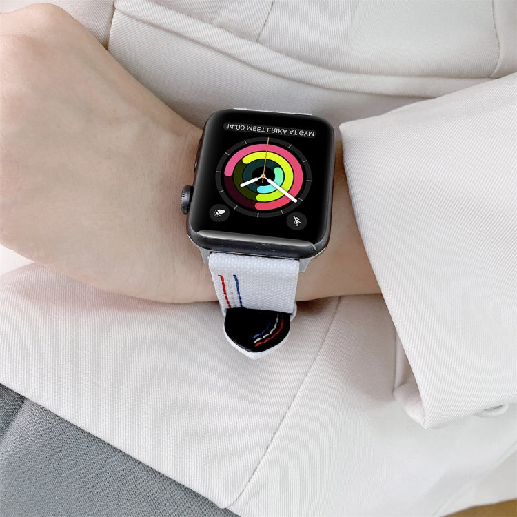 Three Lines Canvas Watch Band For Apple Watch Series 9&8&7 41mm / SE 3&SE 2&6&SE&5&4 40mm / 3&2&1 38mm(Green) by bashfashion