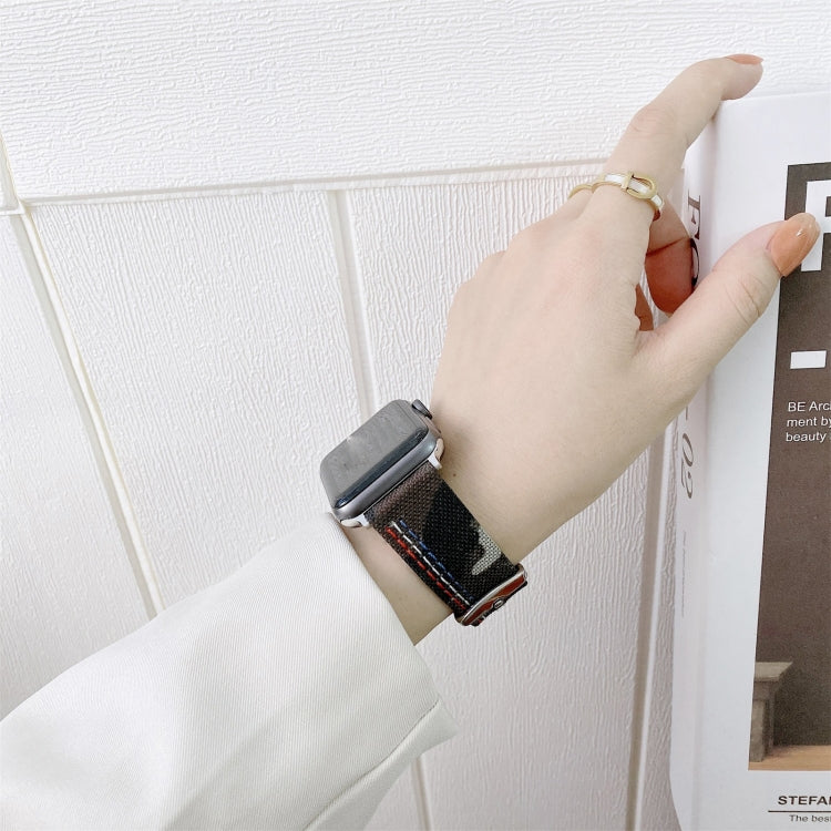 Three Lines Canvas Watch Band For Apple Watch Series 9&8&7 41mm / SE 3&SE 2&6&SE&5&4 40mm / 3&2&1 38mm(Brown) by bashfashion