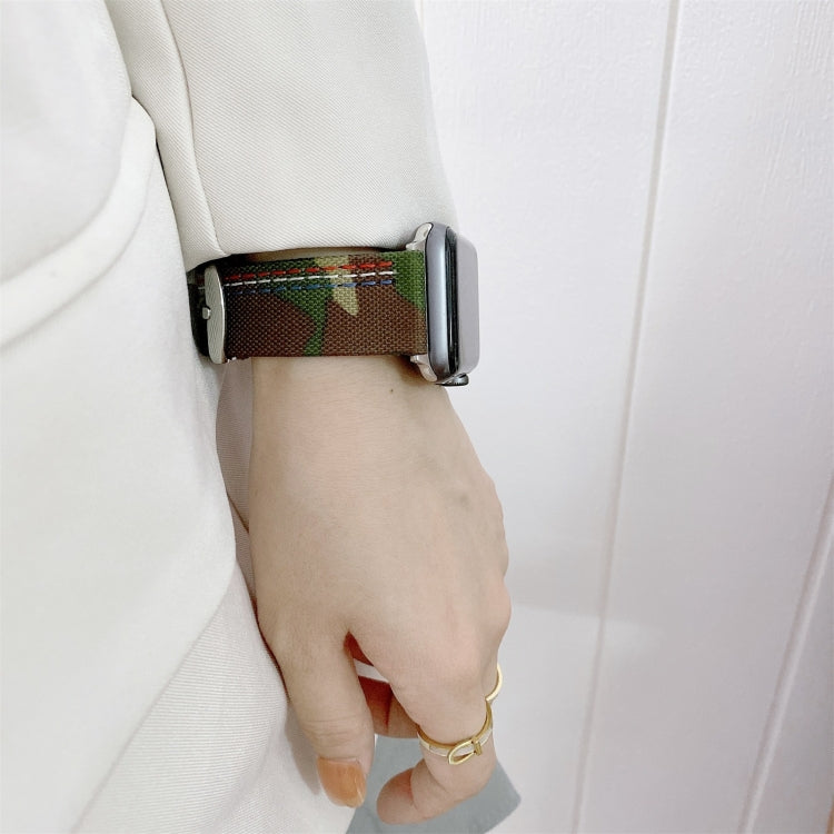 Three Lines Canvas Watch Band For Apple Watch Series 9&8&7 41mm / SE 3&SE 2&6&SE&5&4 40mm / 3&2&1 38mm(Brown) by bashfashion