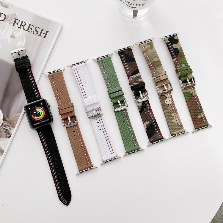 Three Lines Canvas Watch Band For Apple Watch Series 9&8&7 41mm / SE 3&SE 2&6&SE&5&4 40mm / 3&2&1 38mm(Brown) by bashfashion