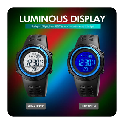 SKMEI 1773 Triplicate Round LED Dual Time Digital Display Colorful Backlight Electronic Watch(Black White) by SKMEI