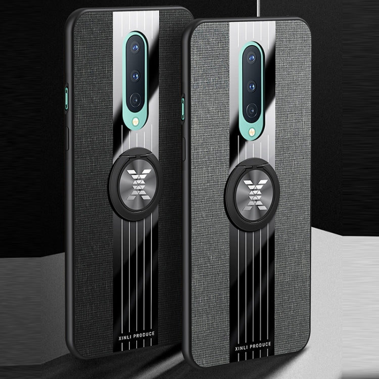 For OnePlus 8 XINLI Stitching Cloth Texture TPU Phone Case with Ring Holder(Black) by XINLI