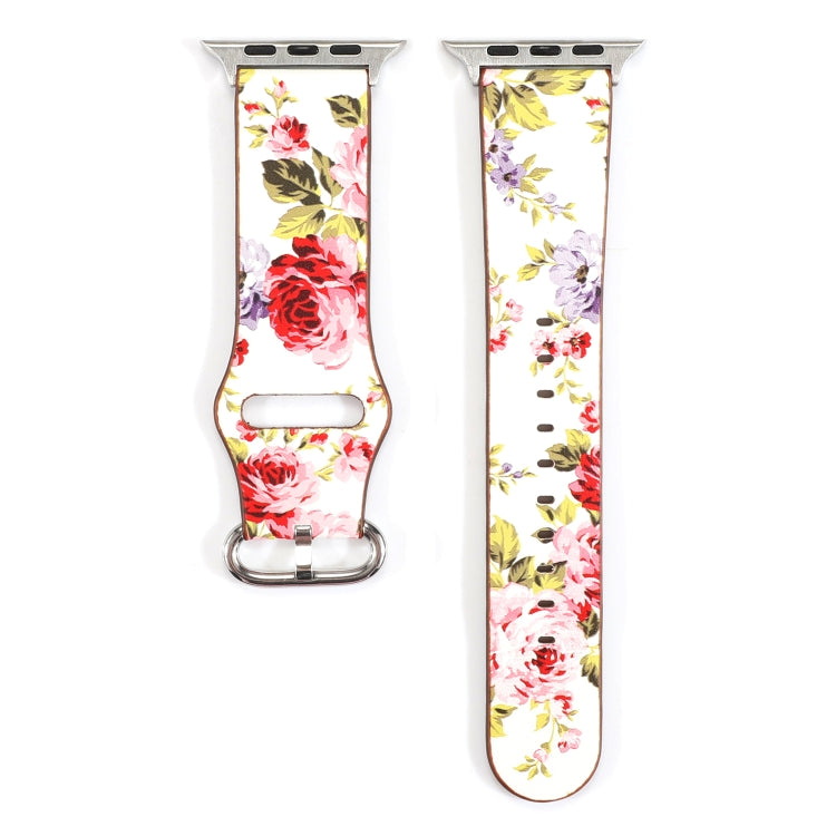 For Apple Watch Series 7 41mm / 6 & SE & 5 & 4 40mm / 3 & 2 & 1 38mm Floral Strap Watch Band(White Pink) by bashfashion