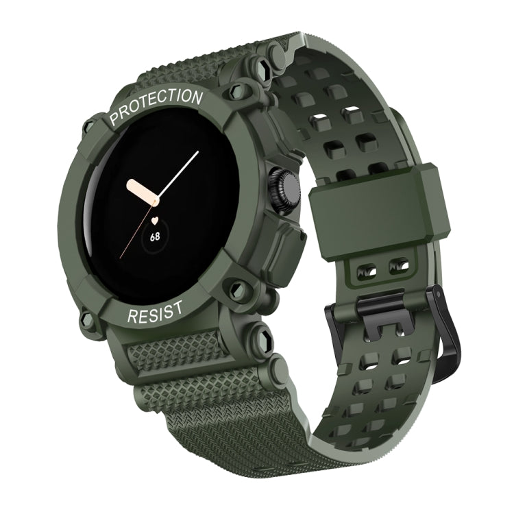 For Google Pixel Watch Three-proof Solid Color Integrated Watch Band(Dark Green) by bashfashion