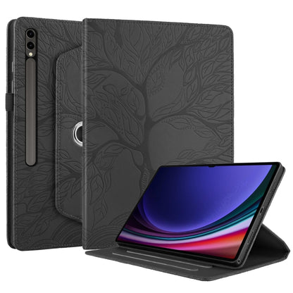 For Samsung Galaxy Tab S10 Ultra / S9 Ultra Tree Life Embossed Rotation Leather Tablet Case(Black) by bashfashion