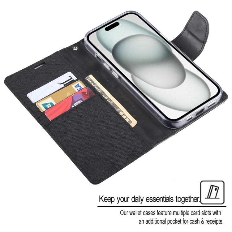 For iPhone 15 Plus GOOSPERY CANVAS DIARY Fabric Texture Flip Leather Phone Case(Green) by GOOSPERY