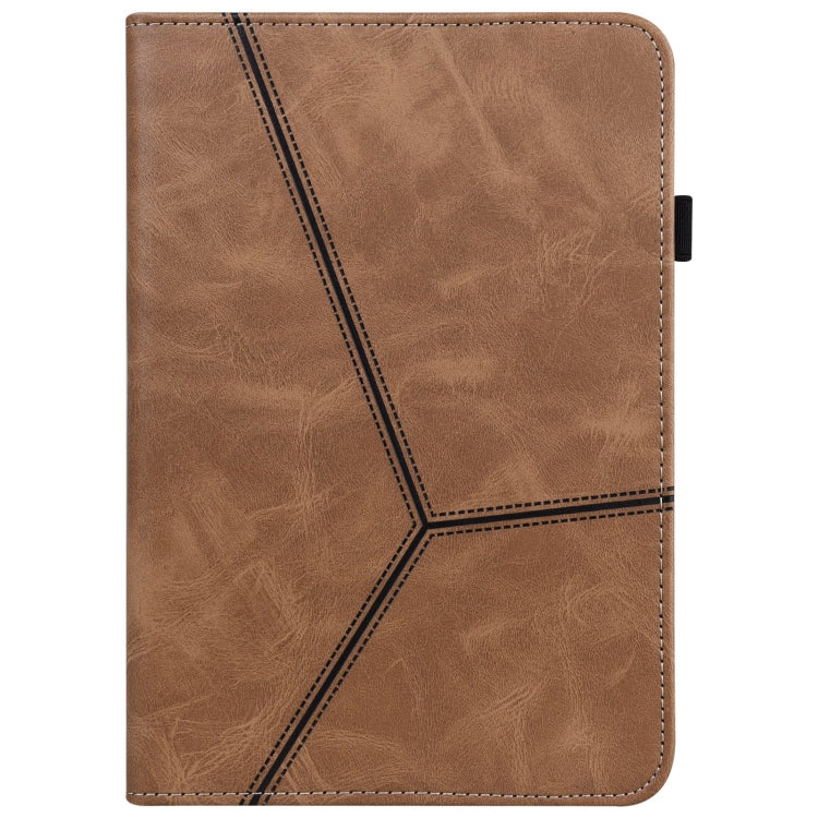 For Samsung Galaxy Tab A9+ Solid Color Stripe Embossed Leather Tablet Case(Brown) by bashfashion