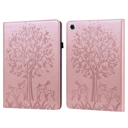 For Samsung Galaxy Tab A9 Tree & Deer Embossed Leather Tablet Case(Pink) by bashfashion