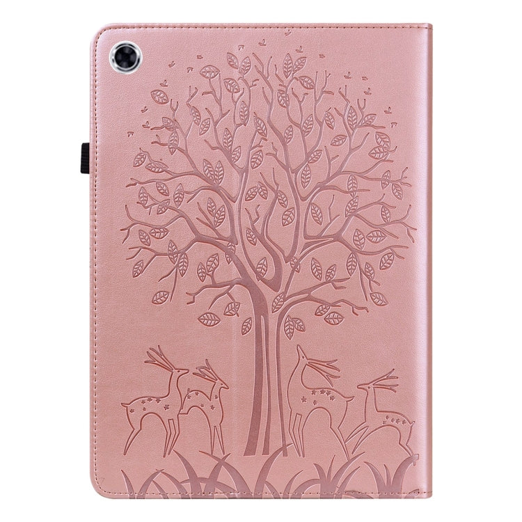 For Samsung Galaxy Tab A9 Tree & Deer Embossed Leather Tablet Case(Pink) by bashfashion