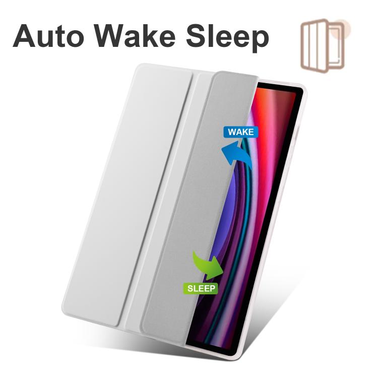 For Samsung Galaxy Tab S10 FE / S9 3-folding Transparent TPU Smart Leather Tablet Case with Pen Slot(Grey) by bashfashion