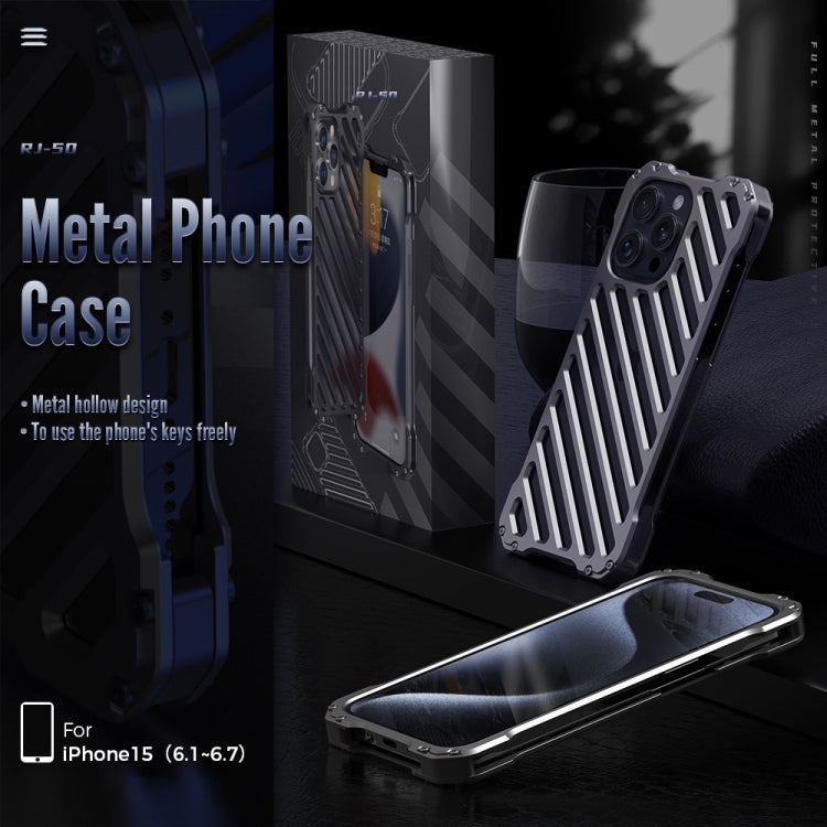 For iPhone 15 Plus R-JUST RJ-50 Hollow Breathable Armor Metal Phone Case(Space Grey) by R-JUST