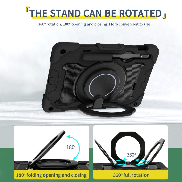 For Samsung Galaxy Tab S9 Armor Portable Rotating Ring Holder Silicone Tablet Case(Black) by bashfashion
